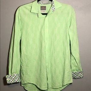 Thomas Dean Boyd green button down shirt